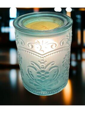 Frosted Glass Electric Wax Warmer With Elegant Pattern Design Teal Blue